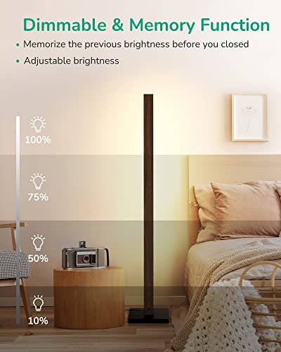 Edishine Wooden Led Corner Floor Lamp With Remote, Minimalist Dimmable Atmosphere Light, Modern Standing Mood Lighting For Living Room, Bedroom, Studio, Office, 7 Color Temperature 2700~6000K, 46" #TOP1