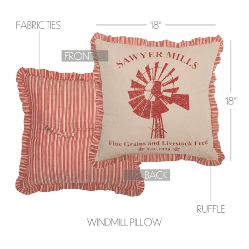 VHC-Brands-Farmhouse-Sawyer-Mill-Chambray-Windmill-Square-Pillow-Red-18×18 VHC Brands Farmhouse Sawyer Mill Chambray Windmill Square Pillow Red 18×18