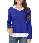 Kaleforneo Womens Sweaters Fall Fashion 2025 V Neck Long Sleeve Collared Shirts Office Business L...
