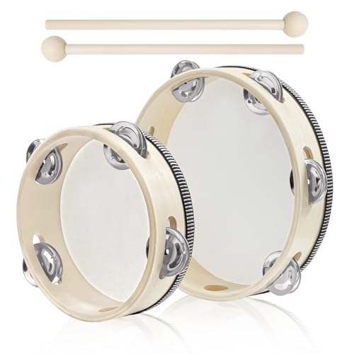 2 Stück Handtrommel 8 Zoll und 6 Zoll,Tamburin Holz für...