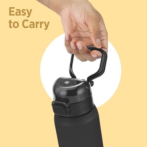 Image of Milton Dual Flow 600 Thermosteel Water Bottle 595 ml with One Touch Safety Lock & Twin Lid Sip or Gulp,Long Hours Hot & Cold,Leak Proof,ISI Certified,Vacuum Insulated,for Office,Gym,School,Black