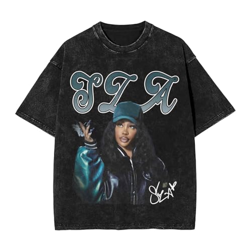 Szas 2025 Music Tour T-Shirt Unisexr Loose Funny Cotton Retro Tops Black Medium