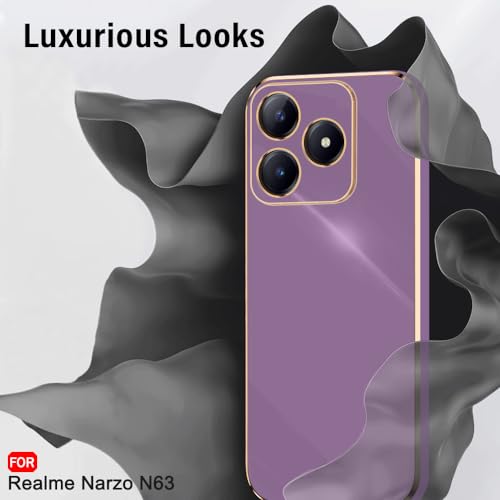 Image of TheGiftKart Luxurious Golden-Plated Back Cover Case for Realme C63 / Narzo N63 | Raised Lips for Camera & Screen Protection | Shockproof Design | Back Cover for Realme C63 / Narzo N63 (TPU, Lavender)