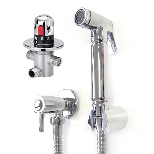 Xcel Home Chrome Concealed Thermostatic Douche Spray Set | Brass Handheld Bidet Shower Head for Toilet and Bathroom | Wall-Mounted Muslim Shattaf Toilet Sprayer Use for Hygiene