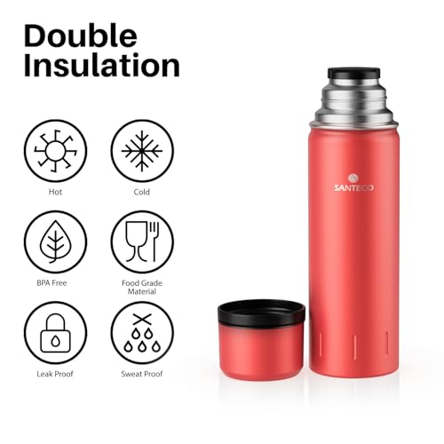 SANTECO Thermoskanne Thermosflasche Edelstahl 1l, 500ml, Auslaufsicher Isolierflasche mit Trinkbecher für unterwegs, Kaffee & Tee für Kinder, Sport, BPA-Frei, 24H Kalt & 12H Heiß 5