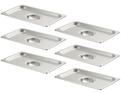 CURTA 6-Pack 1/4 Size Steam Table Pan Covers with Handle, NSF Certified 18/8 Stainless Steel Hotel Pan Lids for Catering, Buffet, Restaurant, Commercial Kitchen, Dishwasher Safe