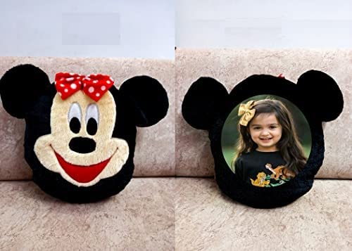 LALA HATHRASI Customised Face Pillow for Kids (Minnie Mouse, Black & Red)