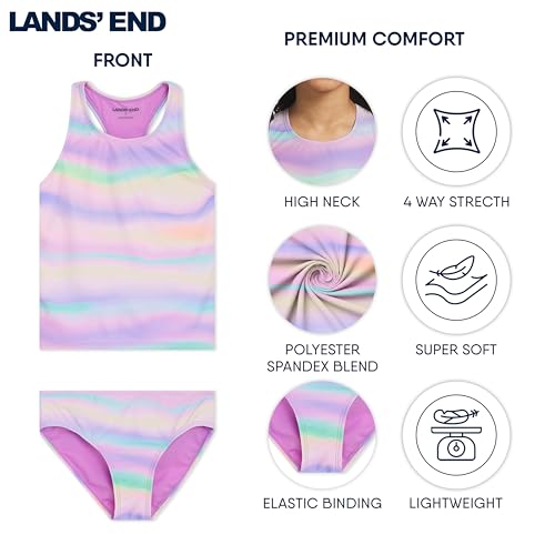 Image of Lands' End Girls' UPF 50+ Swim Bikini Bottom and Racerback Tankini Set