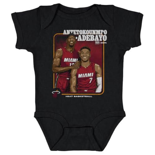 500 LEVEL Giannis Antetokounmpo & Bam Adebayo Miami Heat Step Brothers One-Piece Infant Bodysuit (Black, 6M)