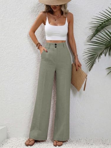 Image of TOPLOT High Waist Korean Trousers for Woman | Premium Wide Leg Palazzo Pant | Full Length with Dual Button & Elastic Band | Comfortable Office Wear & Business Casual Trouser (5272)