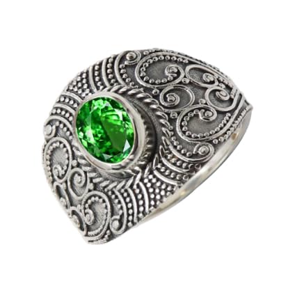 SILVERNROCK Tsavorite Lab Grown Gemstone Silver plated Meditation Ring Handmade For Men Women Jewelry ERG1084AU(US-8.5)