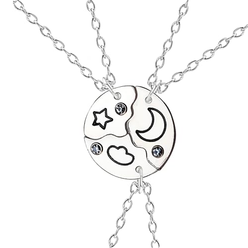 Collier puzzle argent anti-allergie pendentif séparable lune et soleil