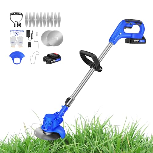 Metal Blade Strimmer, Telescopic Cordless Strimmer, Grass Trimmer, Garden Strimmer Cordless Lawnmower and Strimmer Set with 1500mAh Battery and Charger, Electric Grass Strimmer Edger for Lawn Care