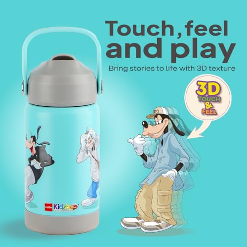 Image of CELLO Kidzbee Gen Alpha Stainless Steel Kids Flask Water Bottle 370 ml | 3D Goofy Touch & Feel Design, Leakproof Lightweight Easy to Carry Hot and Cold Kids Flask Water Bottle for School & Travel