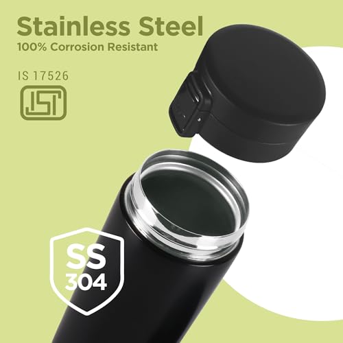 Image of MILTON Thermosteel Vacuum Insulated Travel Coffee Mug, 300ml, Black, Prolonged Hours Hot & Cold, ISI Certified, Spill Proof & Easy to Sip, Leakproof & Rustproof, On The Go Coffee Cup
