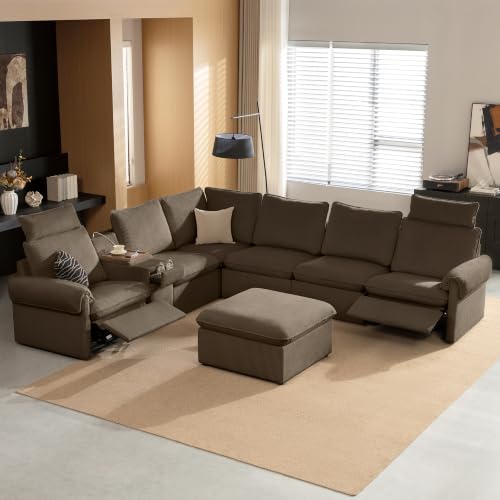 Image of CHIC HOUSE 117 inch 6-Seat Modular Power Reclining Sectional Couch, Brown