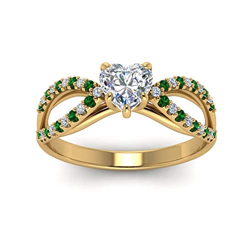 Image of 55Carat Choose Your Gemstone Reverse Pave Split Shank Diamond CZ Ring Yellow Gold Plated Heart Shape Split Shank Engagement Ring Minimal Modern Design Birthday Gift Wedding Gift US Size 4 to 12