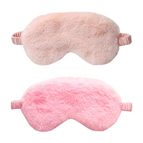 EleCharm New Faux Fur Eye Mask 2PCS Soft Smooth Plush Satin Nap Eye Cover Sleeping Blindfold (Coral Pink)