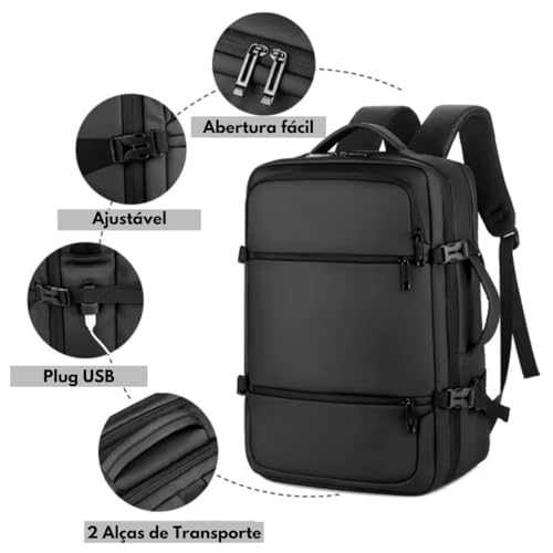 Mochila Executiva de Viagem Grande Impermeável Mala de Mão Masculina Feminina Expansível Reforçada E