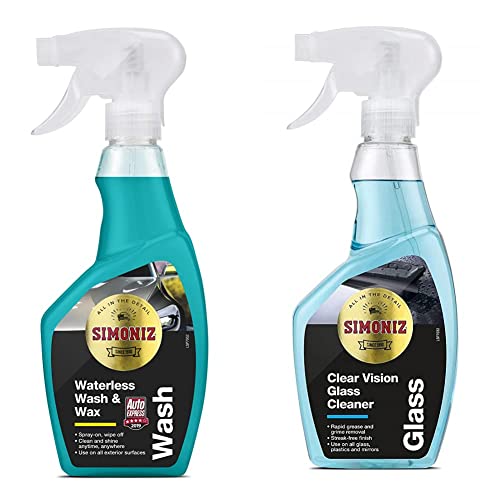 Image of SIMONIZ SAPP0175A Waterless Wash and Wax, White SAPP0080A Anti-Glare Glass Cleaner 500ml
