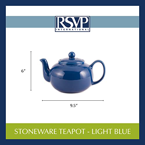 Rsvp International Stoneware Teapot Collection, Microwave And Dishwasher Safe, 42 Oz, Light Blue #TOP5