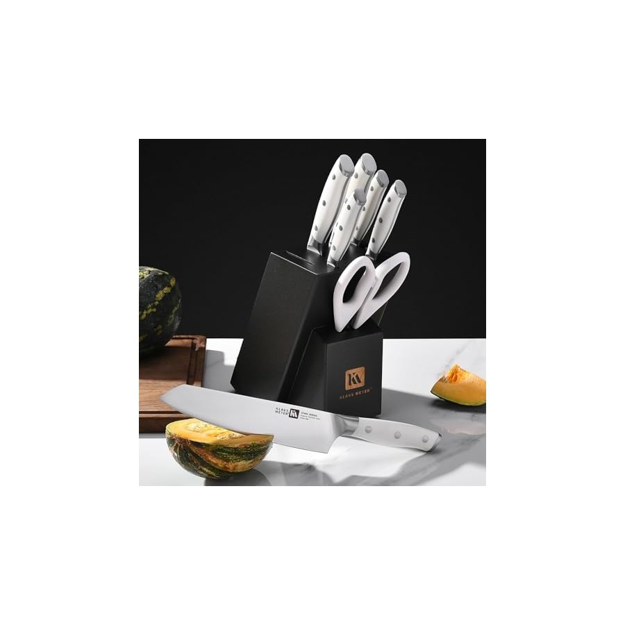 Stahl-High-Carbon-Exclusive-German-Steel-8-Piece-Knife-Block-Set-White Klaus Meyer Stahl High Carbon Exclusive German Steel 8 Piece Knife Block Set (White)