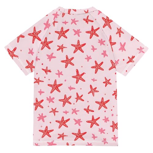 ALAZA Kids Rash Guard Girls Toddler Swim Shirts Short Sleeve Red Starfish UPF 50+ 3T2