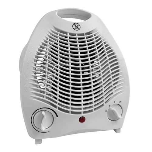 TIENDA EURASIA – Calefactor Bajo Consumo | 2 Potencias de Calefacción 1000V / 2000V | Termostato Ajustable | 220V-50Hz | Blanco | con Cable Eléctrico 120 cm | Asa para Fácil Transporte