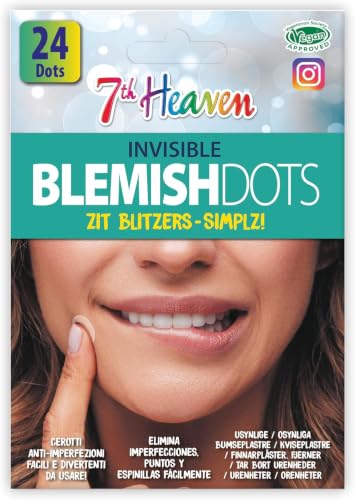 7th Heaven Invisible Pimple Patches, 24 hydrocolloid acne dots with salicylic acid for day and night spot treatment. Discreet, unscented patches for the face, gentle on skin and easy to wear.