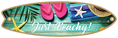 SJT ENTERPRISES, INC.Just Beachy! 5" x 16" Horizontal Surfboard Wood Wall Plaque/Sign - MDF Wood, Made in USA (SJT01650)