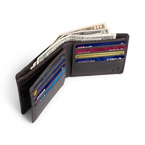 ALIKA Top Grain Genuine Leather Wallet for Men | RFID Blocking | Soft and Stylish Trifold Wallet with 12 Credit Card holder, 1 ID slot and 2 Cash Pockets | Brown2