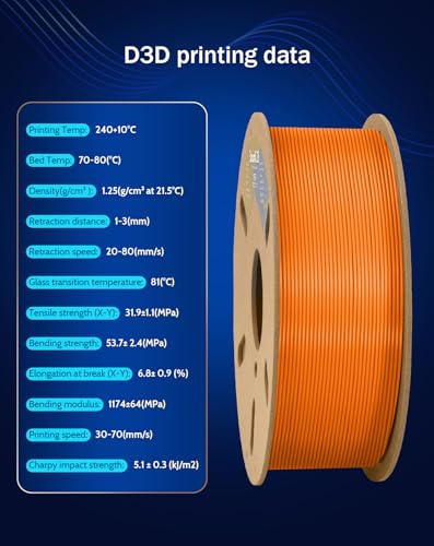 Image of DURAMIC 3D PETG Filament 1.75mm Orange, 3D Printing Filament 1kg Spool(2.2lbs), Orange Filament 1.75mm Dimensional Accuracy + /- 0.05 mm Non-Tangling Non-Clogging Non-Stringing (Pantone 165C)