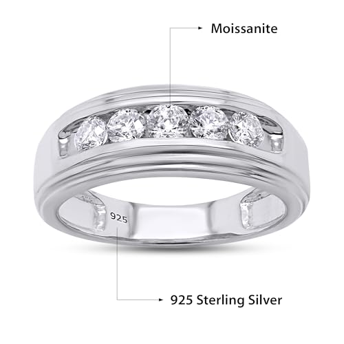 SAVEARTH DIAMONDS Round Lab Created Moissanite & Lab Grown Diamond Men's Anniversary Wedding Band Ring In 14k Gold Over Sterling Silver (0.50 Cttw To 2.00 Cttw)2
