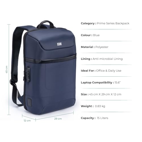 Image of ICON The Cloud Backpack 15L | Premium Polyester, Fits 15.6 inch Laptops | USB Charging Port, Luggage Sleeve, Numbered Lock & 180 Flat Opening | Water-Resistant & Multipurpose Unisex Bag (Blue)
