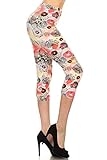 Leggings Depot High Waisted Camouflage & Multiple Print Leggings for Women-Capri-R647, Floral Parasol, Plus Size