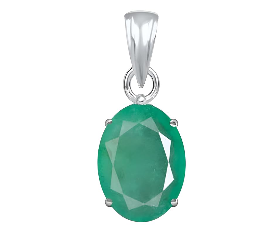 PTM Emerald/Panna 3.25 to 10.25 Ratti or 3.00 to 9.50 Carat Astrological Certified Gemstone bis Hallmark 925 Sterling Silver Pendant for Men & Women