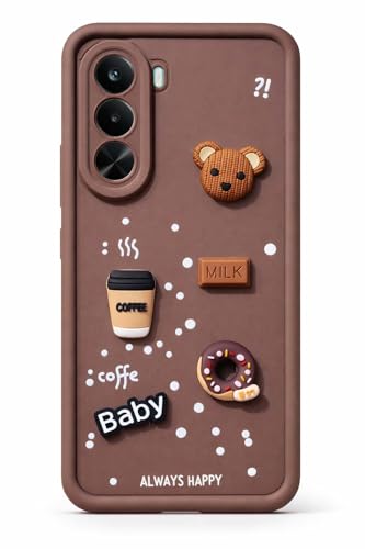 Image of Bintage CASE Cute Fun Taddy Cartoon 3D Ball Bear Milk Cake Coffee Silicon Case Full Body & Camera Protection Back Cover Compatible for Realme P4x 5G - Brown