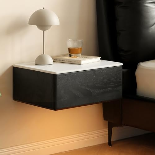 Table de Chevet Murale LED et Tiroirs en Bois Massif Gain de Place