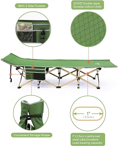 Sportneer Camping Cots for Adults, Portable Bed with Mattress Max Load 450 LBS Heavy Duty Folding Camping Sleeping Cot with Padded for Camping Tent Office Outdoor Travel