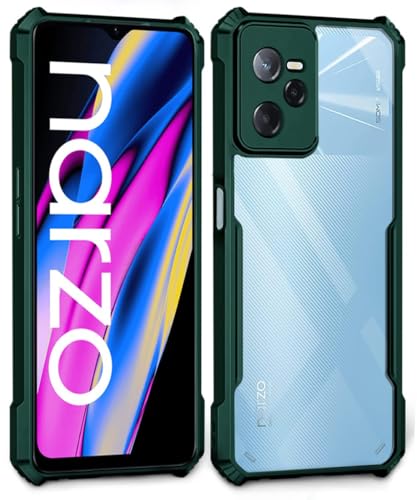 Image of WOW IMAGINE Shock Proof Clear Protective Back Case for Realme Narzo 50A Prime | Realme C35 - AirEDGE Technology | 360 Degree Camera Protection | Transparent Hybrid Back Case Mobile Cover - Green