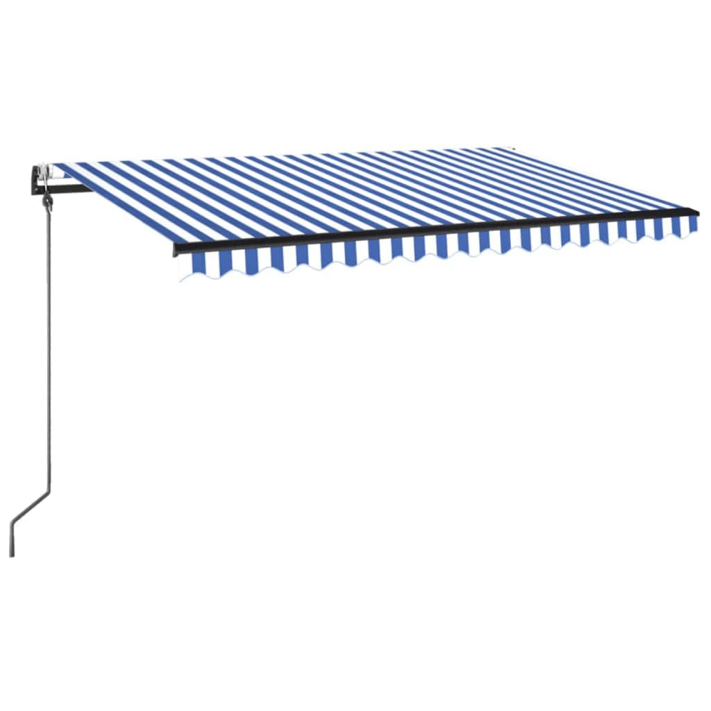 Tenda da sole retrattile automatica, 400 x 350 cm, blu e bianco, con braccio articolato, con telaio in alluminio, manovella, tenda da sole per terrazza, balcone, giardino e terrazza
