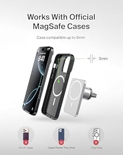 Belkin MagSafe Car Vent Mount Pro, Magnetic Phone Holder for iPhone 16/15/14/13/12, Secure Grip, Portrait & Landscape View, Cable Management, Air Vent Clip, Magsafe Compatible, Silver, Includes Cloth