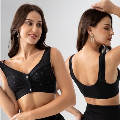 Image of Comfortable Daisy Bra for Seniors,Charm Front Snap Closure Cotton Bras Front Close Bras for Older Women