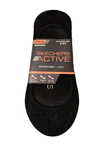 Skechers Ladies' Liner Seamless Toe Non Slip Heel Grip 8-Pair (Black, 5-9.5)