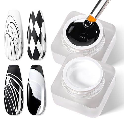 U-Shinein Nail Art Painting Gel Set, Black & White UV Gel for Nail, Nails Colour Gel for Nail Design, Gel Nail Polish Kit, Gel Nail Polish for Nail Art DIY Manicure Salon, 2PCS