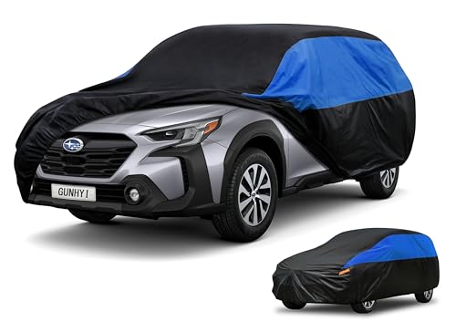 Image of GUNHYI Waterproof SUV Full Car Cover Custom Fit Subaru Outback (2020-2024) | All‑weather Outdoor sun /rain /dust /snow /wind /UV protection, breathable lightweight fabric, black‑blue design, storage bag.