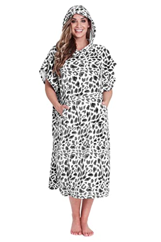 CityComfort Badeponcho Damen und Herren Kapuzenhandtuch, Baumwolle Frottee Surf Poncho (L/XL, Grau Leopard)