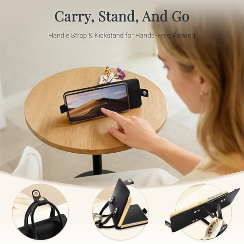 Image of for Samsung Galaxy Z Flip 7 Case, Cute Mini Handbag Wallet Phone Case with Card Holder, Silk Scarf & Handle Strap, Luxury PU Leather Protective Cover - Black