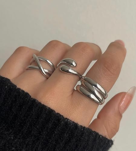Chunky Gold Rings for Women, 3Pcs 18K Plated Thumb Stackable Statement Sets | Stackable Rings Set for Women, Chunky Thumb Rings, Hypoallergenic, 18K Gold Plated Jewelry, Gifts for Women Birthday Party — view 2