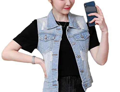 Gilet court en jean femme denim sans manches veste courte casual bleu 3XL